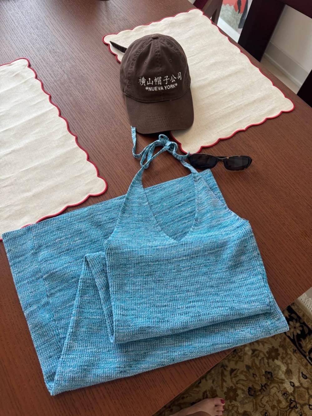 Blue Knit Halter Top and Skirt Set